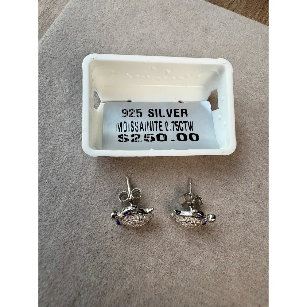 .75CTW Moissanite Turtle Earrings - New! Sterling Silver - Picture 3 of 7
